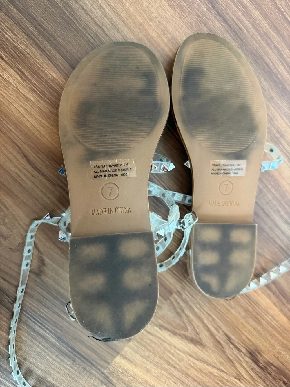 Steve Madden Clear Studded Strappy Sandal with Brown Sole